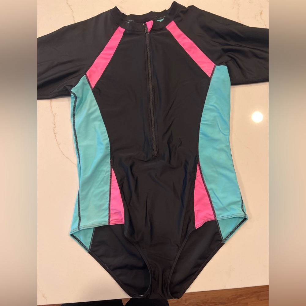 One Piece Zip Front Swimsuit Rash Guard
